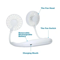 0875 Portable USB Battery Rechargeable Mini Fan - Headphone Design Wearable Neckband Fan