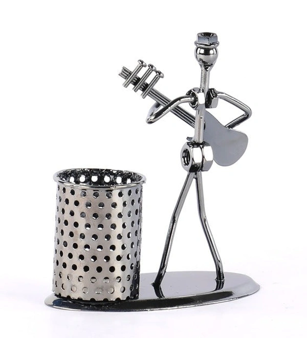 1636 Iron Musician Playing Bass Guitar Pen Stand Showpiece