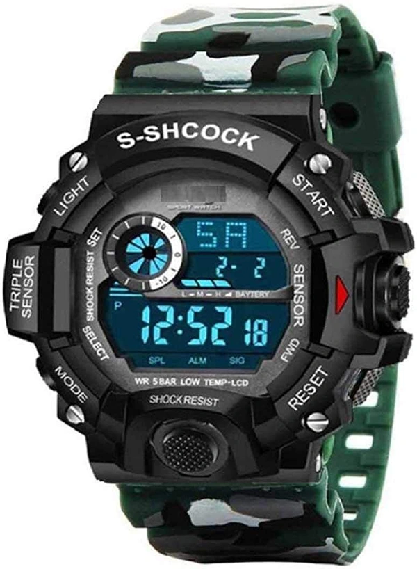 MVS Multi-Functional Digital Sports Watch for Boys & Men with Alarm | Day N Date | Stop Watch | LED Backlight | Shock Resistant | - Green