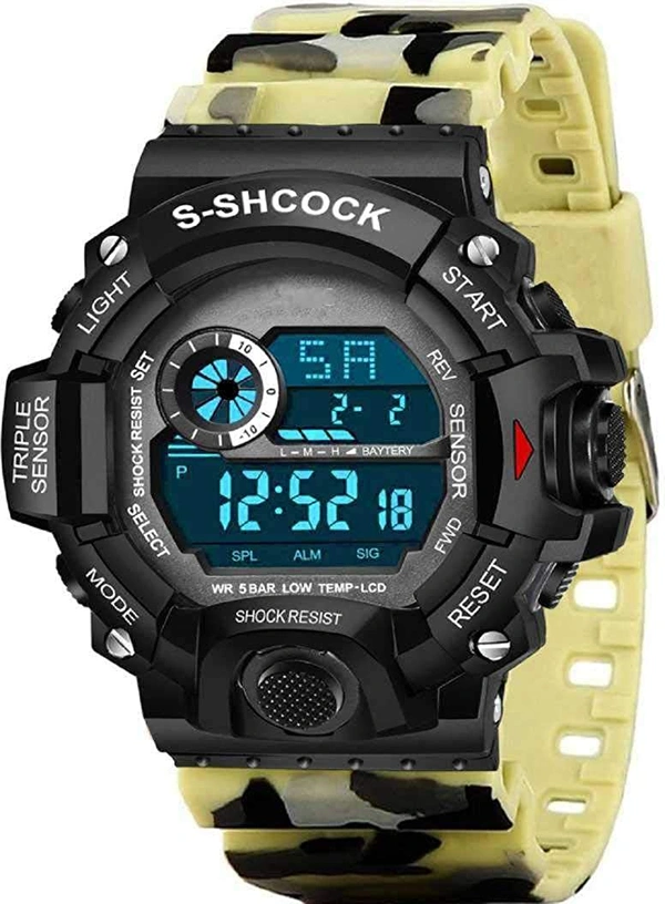 MVS Multi-Functional Digital Sports Watch for Boys & Men with Alarm | Day N Date | Stop Watch | LED Backlight | Shock Resistant | - Yellow
