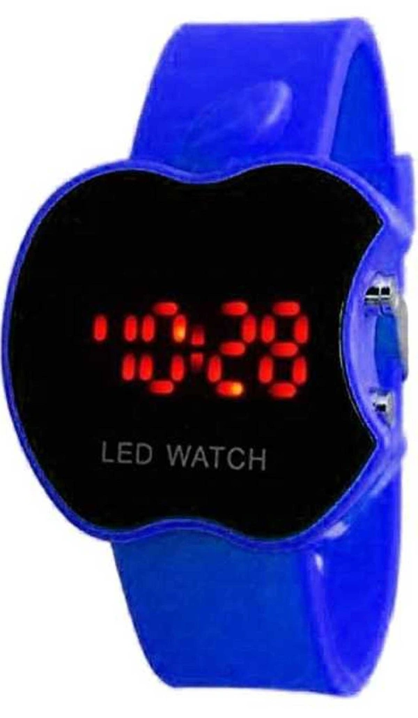 MVS Trendy Unisex Black Rubber Digital Watch- Apple Shape - Blue