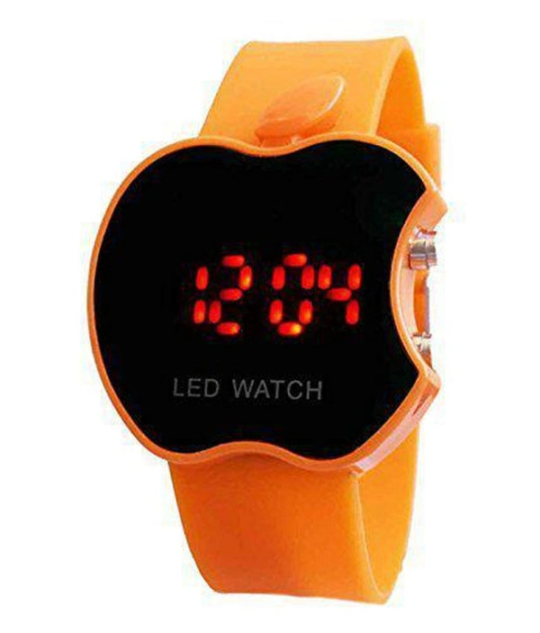 MVS Trendy Unisex Black Rubber Digital Watch- Apple Shape - Orange