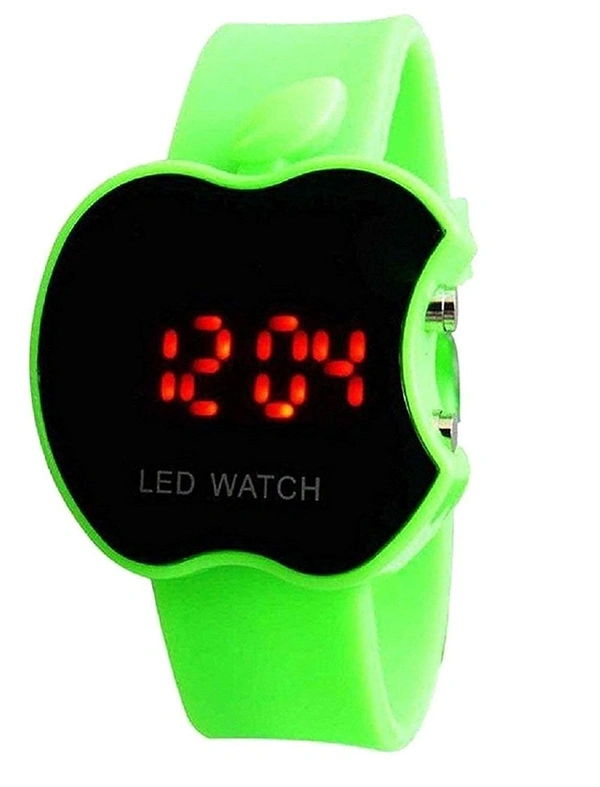 MVS Trendy Unisex Black Rubber Digital Watch- Apple Shape - Green