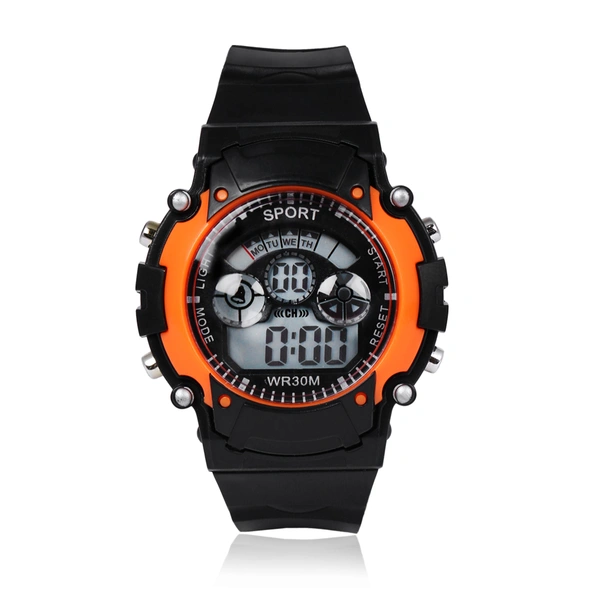 MVS Digital Sports Watch with 7 Lights, Alarm, Stop Watch, 12/24 Hrs Format, Back Light, Day & Date for Boys/Girls - Orange