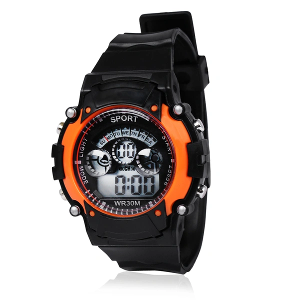 MVS Digital Sports Watch with 7 Lights, Alarm, Stop Watch, 12/24 Hrs Format, Back Light, Day & Date for Boys/Girls - Orange