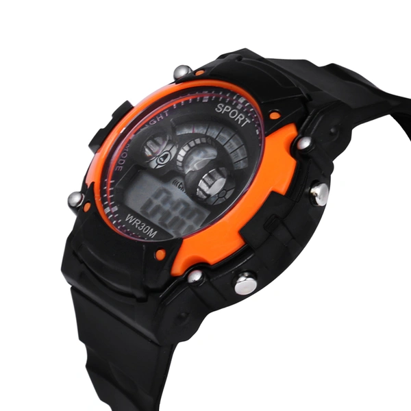 MVS Digital Sports Watch with 7 Lights, Alarm, Stop Watch, 12/24 Hrs Format, Back Light, Day & Date for Boys/Girls - Orange