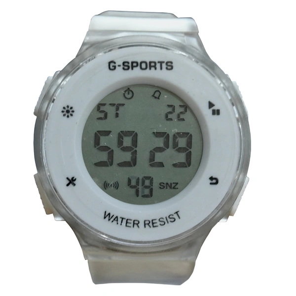 MVS Fashionable Round LED Sports Digital  Watch With Back-Lite/Stopwatch/Alarm For Men  - White