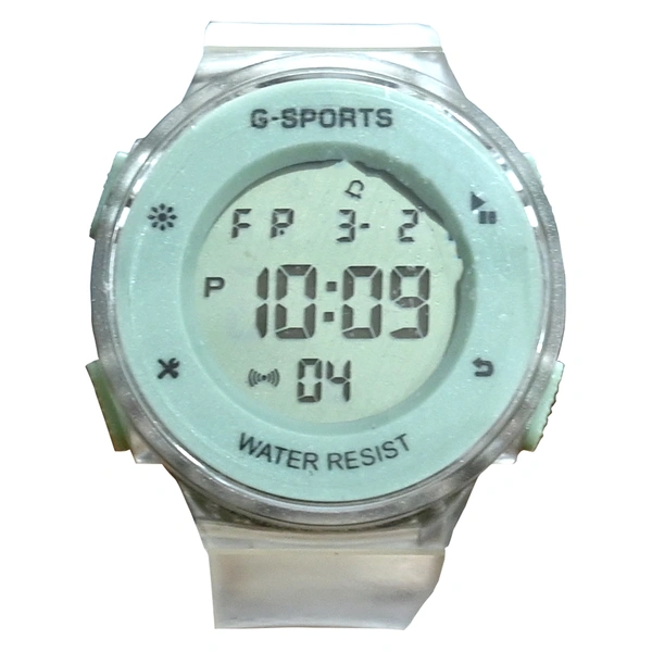 MVS Fashionable Round LED Sports Digital  Watch With Back-Lite/Stopwatch/Alarm For Men  - Green
