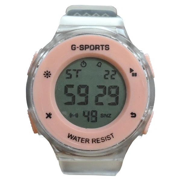 MVS Fashionable Round LED Sports Digital  Watch With Back-Lite/Stopwatch/Alarm For Men  - Peach