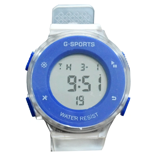 MVS Fashionable Round LED Sports Digital  Watch With Back-Lite/Stopwatch/Alarm For Men  - Blue