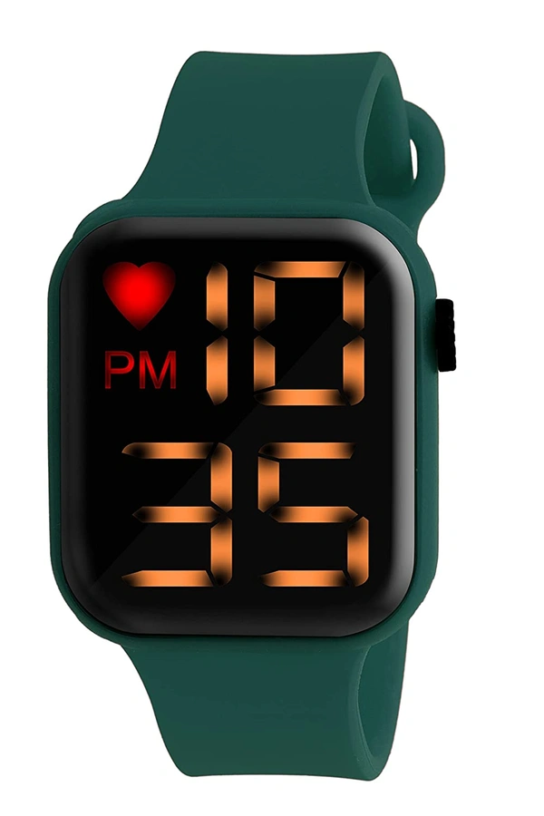 MVS Digital Dial LED Large Display Smart Design Kids Watch for Boys & Girls - Free, Green, 0.1