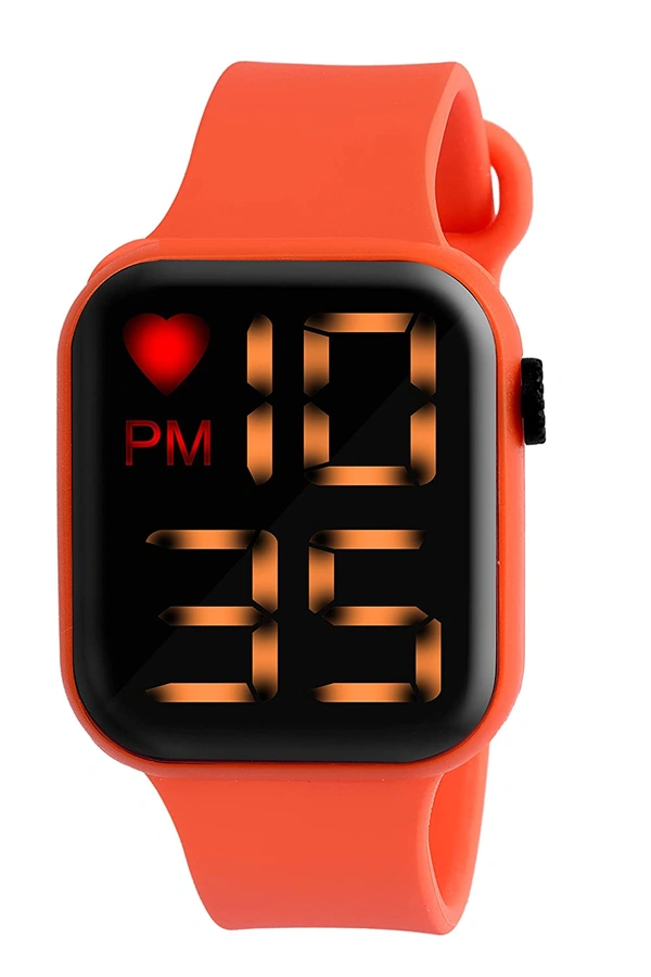 MVS Digital Dial LED Large Display Smart Design Kids Watch for Boys & Girls - Free, Orange, 0.1