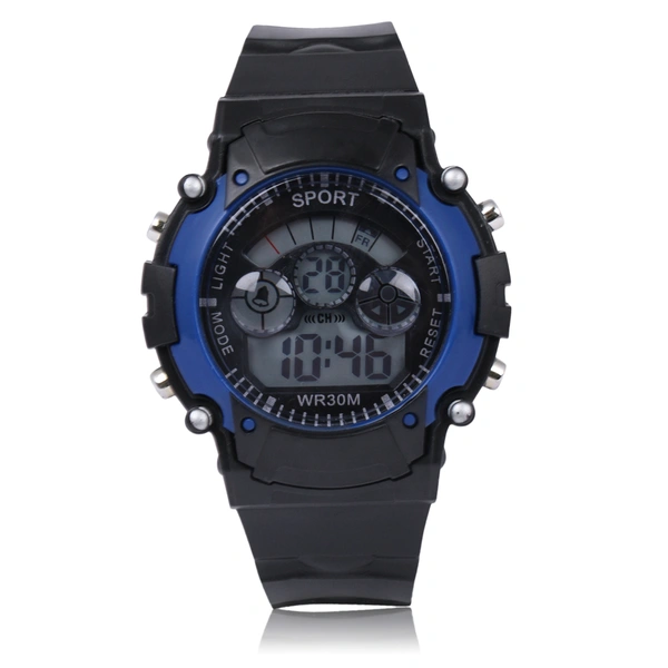 MVS Digital Sports Watch with 7 Lights, 12/24 Hrs Format, Back Light, Day & Date for Boys/Girls - Blue