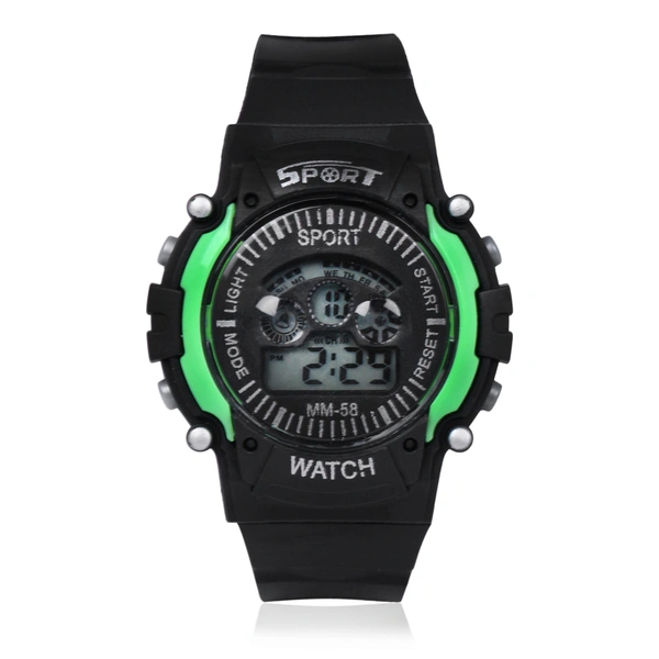 MVS Digital Sports Watch with 7 Lights, 12/24 Hrs Format, Back Light, Day & Date for Boys/Girls - Green