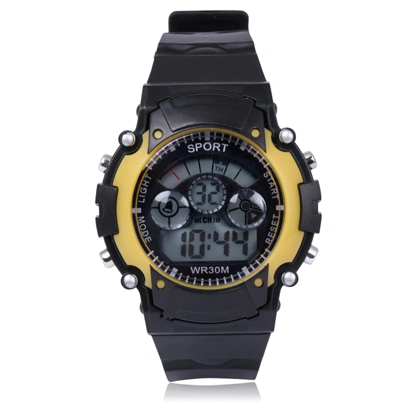 MVS Digital Sports Watch with 7 Lights, 12/24 Hrs Format, Back Light, Day & Date for Boys/Girls - Yellow