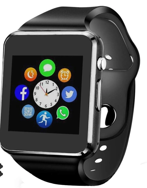  A 1 Full Touch Screen Bluetooth Smartwatch with Camera and Activity Tracker Compatible - Black