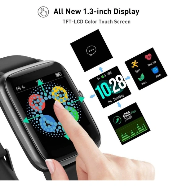 MVS T55 Series Smart-Watch with Fitness Tracker, Step Count, 50+ Wallpapers and More - Black
