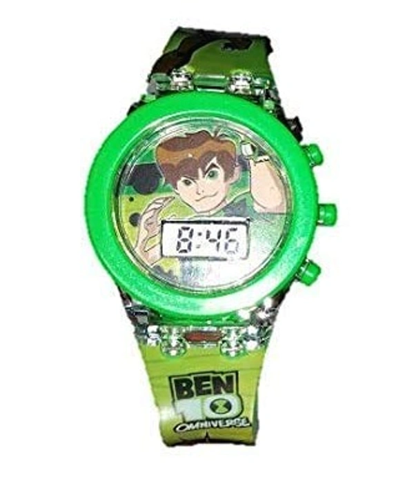 MVS Classic Kids BEN 10 Unisex Watch With 7 Colors Fleshing Lights  - Green, Free