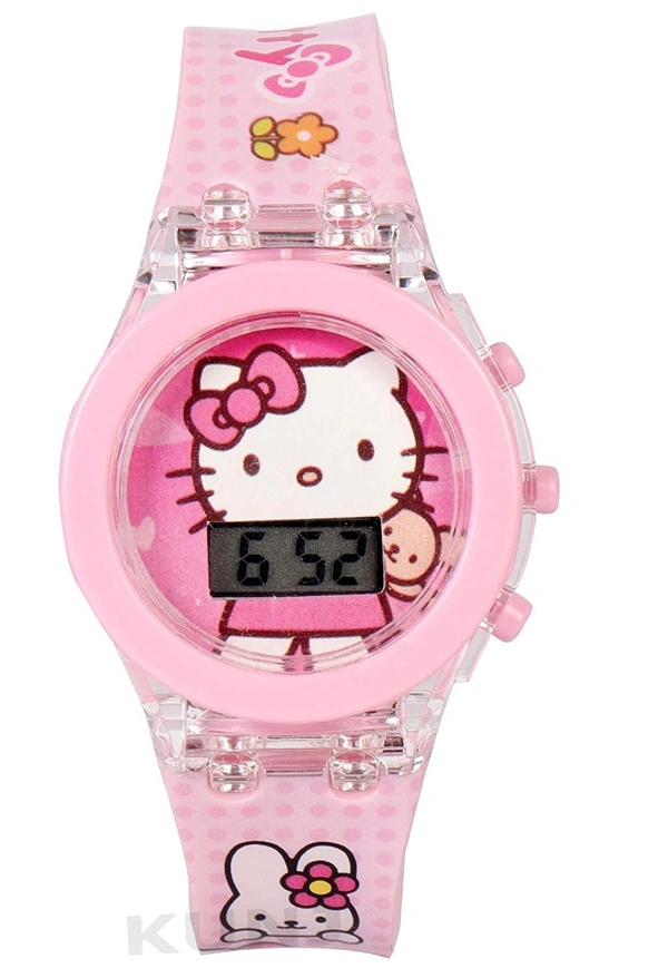 MVS Classic Glowing Watch With 7 Colors Fleshing Lights -Hello Kitty - Pink(Hello Kitty), Free