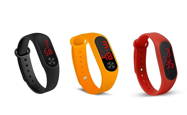 MVS Trendy Digital LED Unisex Bands - Black, Orange &Red