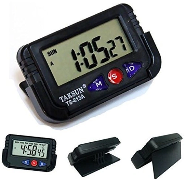 MVS Digital LCD Alarm Table Clock/Car clock With  Timer Stopwatch - Black