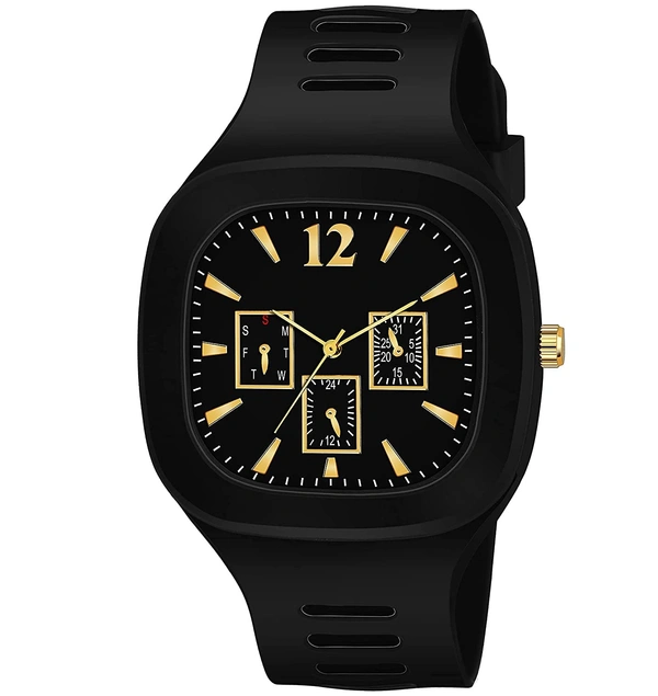 MVS Square Multi Dial  Analog Silicon Strap Stylish Designer Analog Watch - for Boys - Black