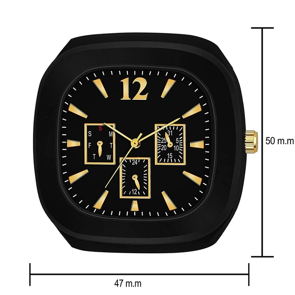 MVS Square Multi Dial  Analog Silicon Strap Stylish Designer Analog Watch - for Boys - Black