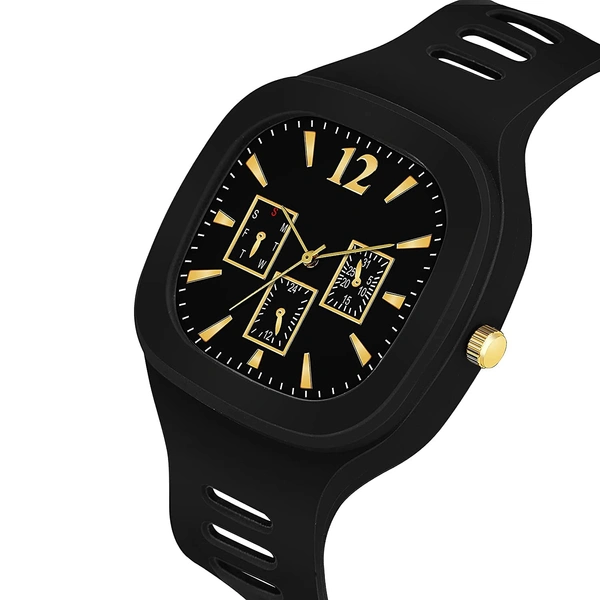 MVS Square Multi Dial  Analog Silicon Strap Stylish Designer Analog Watch - for Boys - Black