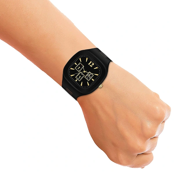MVS Square Multi Dial  Analog Silicon Strap Stylish Designer Analog Watch - for Boys - Black