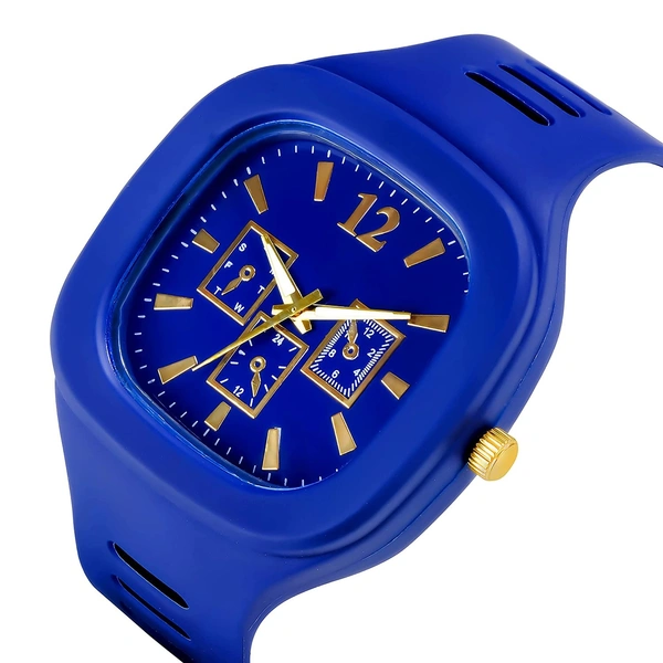 MVS Square Multi Dial Analog Silicon Strap Stylish Designer Analog Watch - for Boys - Blue