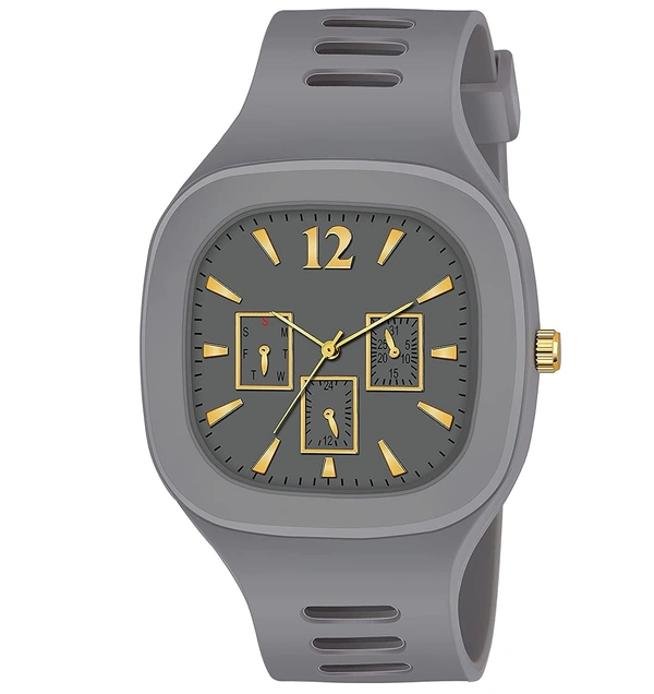 MVS Square Multi Dial Analog Silicon Strap Stylish Designer Analog Watch - for Boys - Grey