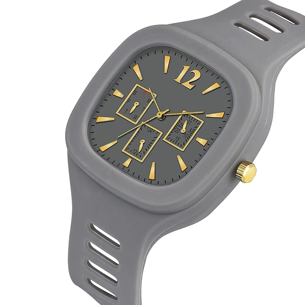 MVS Square Multi Dial Analog Silicon Strap Stylish Designer Analog Watch - for Boys - Grey