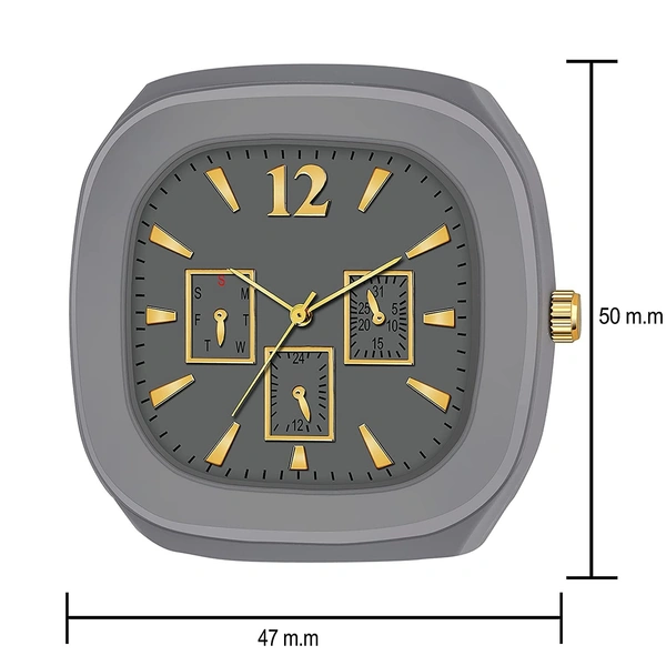 MVS Square Multi Dial Analog Silicon Strap Stylish Designer Analog Watch - for Boys - Grey
