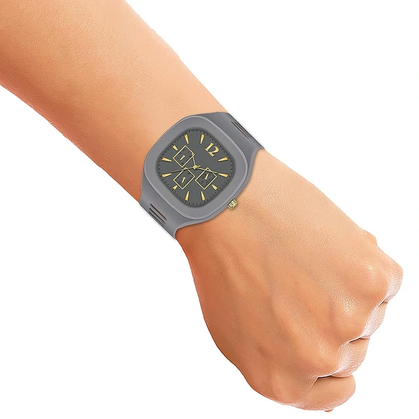 MVS Square Multi Dial Analog Silicon Strap Stylish Designer Analog Watch - for Boys - Grey