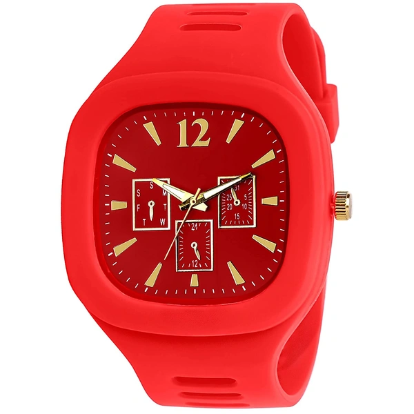 MVS  MVS Square Multi Dial Analog Silicon Strap Stylish Designer Analog Watch - for Boys - Red