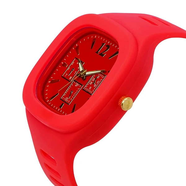 MVS  MVS Square Multi Dial Analog Silicon Strap Stylish Designer Analog Watch - for Boys - Red