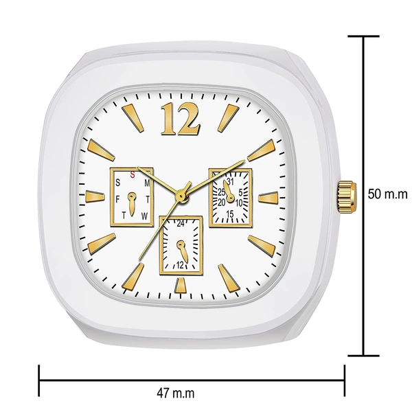 MVS Square Multi Dial  Analog Silicon Strap Stylish Designer Analog Watch - for Boys - White