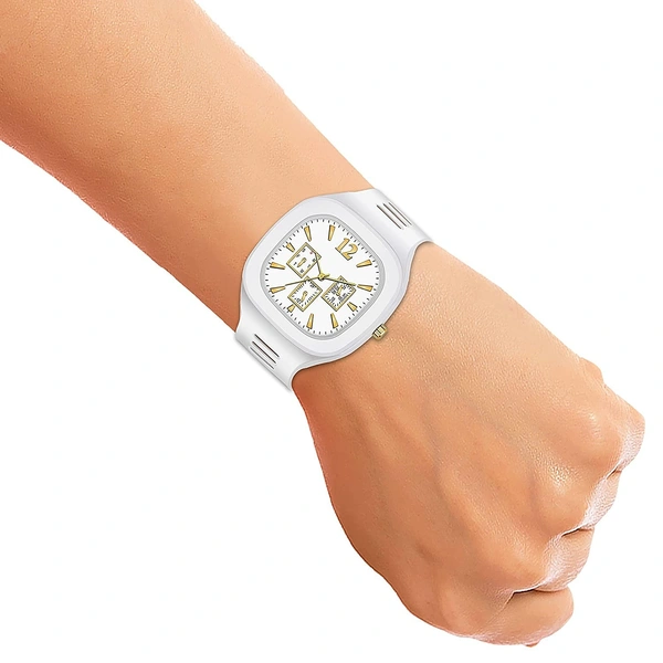 MVS Square Multi Dial  Analog Silicon Strap Stylish Designer Analog Watch - for Boys - White