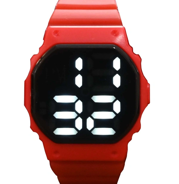 MVS Fashionable Octagon Digital Unisex Watch with Large Digits - Red