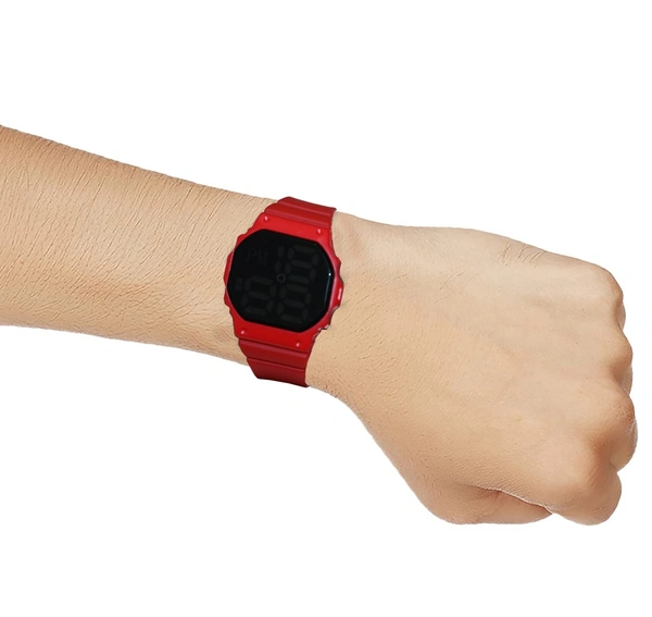MVS Fashionable Octagon Digital Unisex Watch with Large Digits - Red