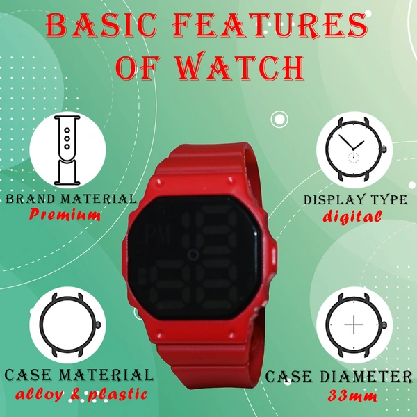 MVS Fashionable Octagon Digital Unisex Watch with Large Digits - Red