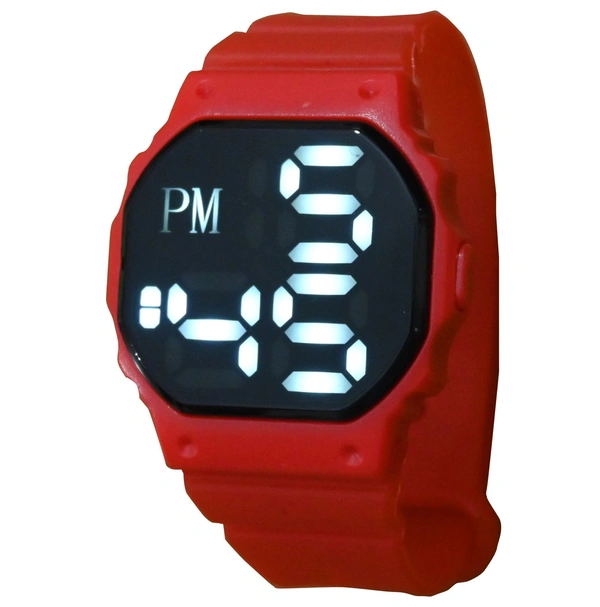 MVS Fashionable Octagon Digital Unisex Watch with Large Digits - Red
