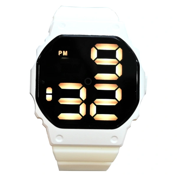 MVS Fashionable Octagon Digital Unisex Watch with Large Digits - White