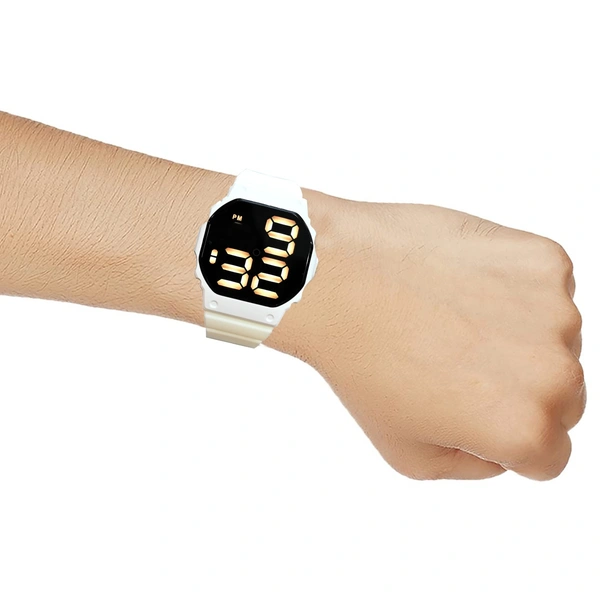 MVS Fashionable Octagon Digital Unisex Watch with Large Digits - White