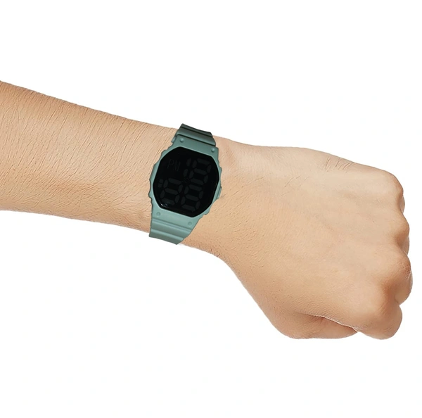 MVS Fashionable Octagon Digital Unisex Watch with Large Digits - Green