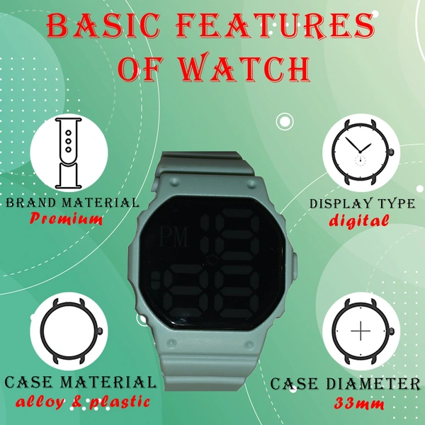 MVS Fashionable Octagon Digital Unisex Watch with Large Digits - Green