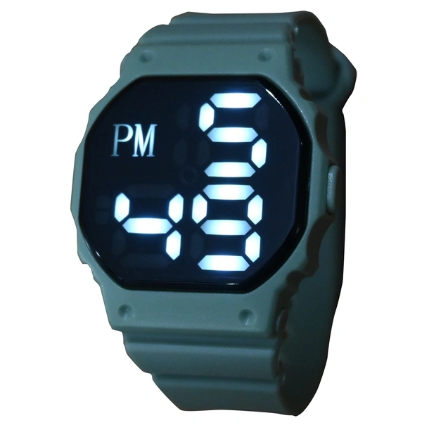 MVS Fashionable Octagon Digital Unisex Watch with Large Digits - Green