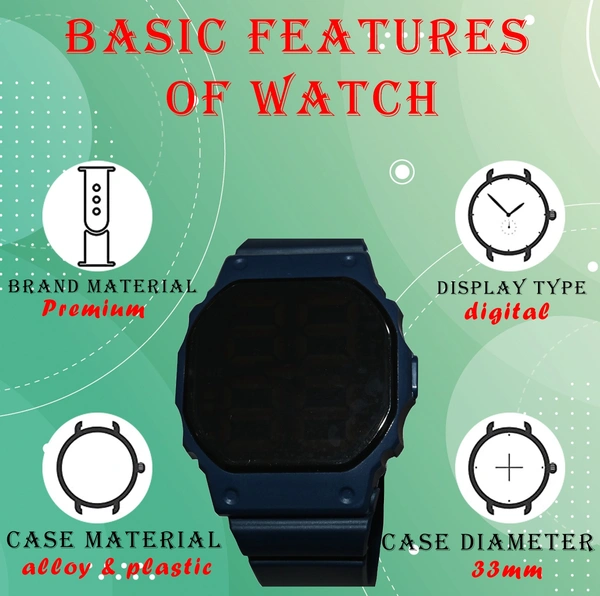 MVS Fashionable Octagon Digital Unisex Watch with Large Digits - Blue