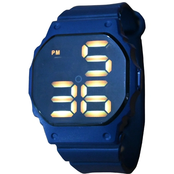 MVS Fashionable Octagon Digital Unisex Watch with Large Digits - Blue