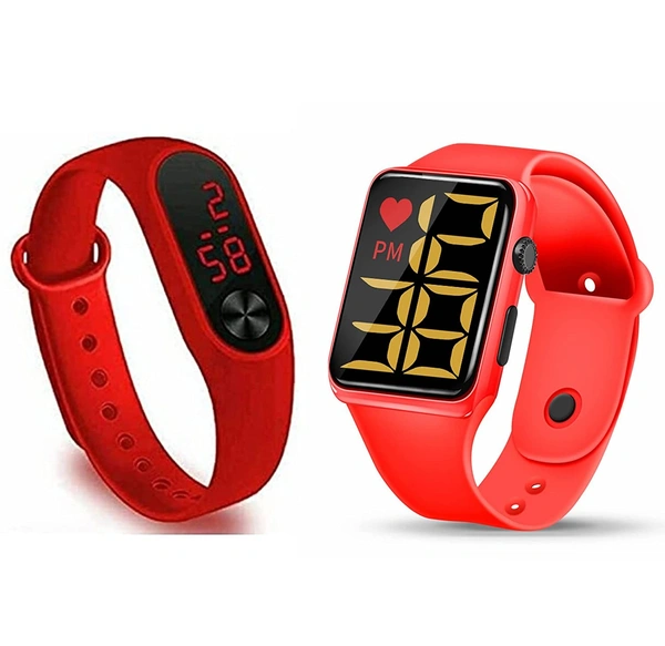 MVS Digital Watches for Boys Latest Kids Watch Men Combo ( Pack of 2 ) - Red